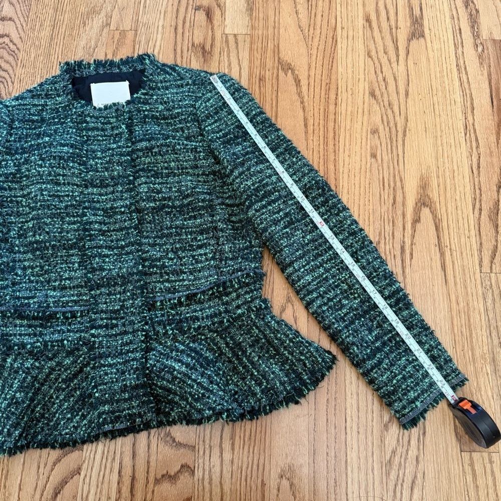 Rebecca Taylor Bouclé Tweed Peplum Jacket – Green Multi – Size 4 - Picture 9 of 11